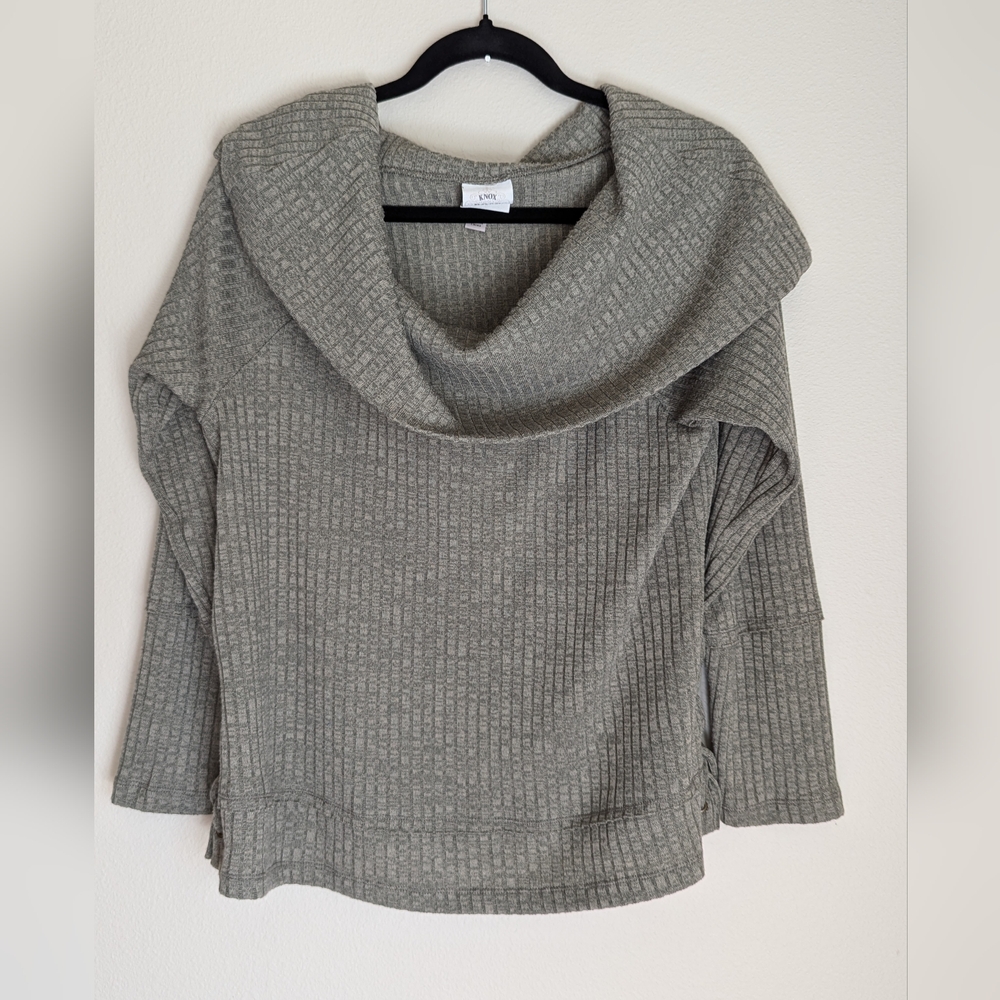 Knox Rose Taupe Cowl Neck Sweater with Tie Detail Size L